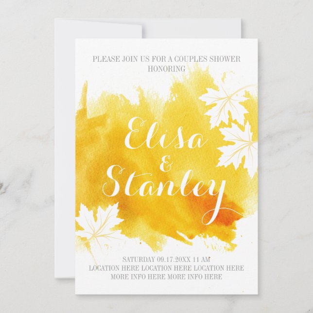 Invitation Douche moderne abstraite aquarelle jaune couples (Devant)