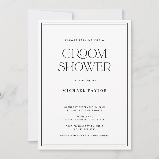 Invitation Douche moderne de chambre noire et blanche (Devant)