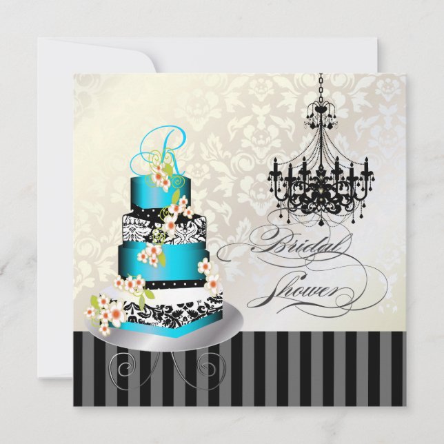 Invitation Douche monogramme PixDezines, gâteau bleu (Devant)