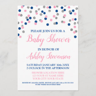 Invitation Douche neutre de genre argenté bleu rose de
