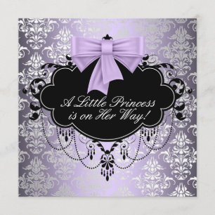 Invitation Douche noire pourpre argentée de princesse bébé