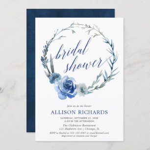 Invitation Douche nuptiale à aquarelle florale bleue