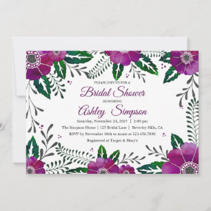 Invitation Douche nuptiale à cadre fleuri violet