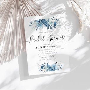 Invitation douche nuptiale à fleurs bleu et marine
