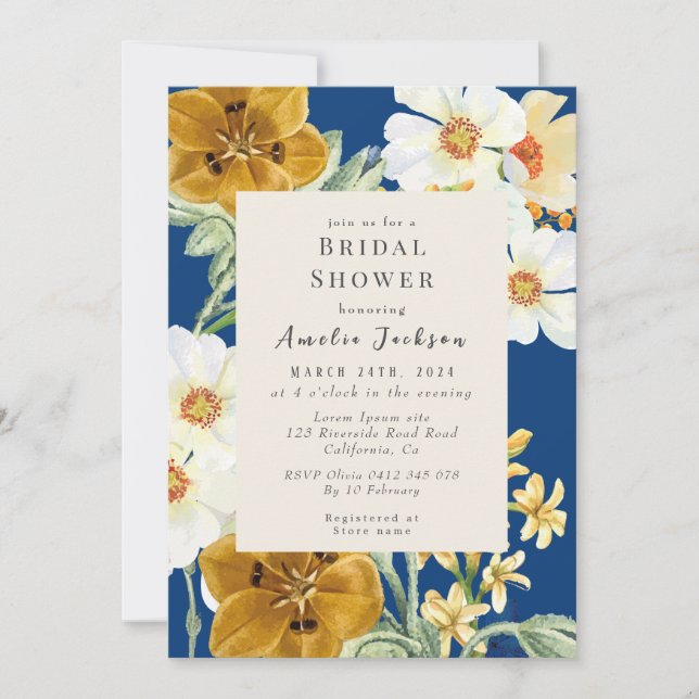 Invitation Douche nuptiale à fleurs bleues (Devant)