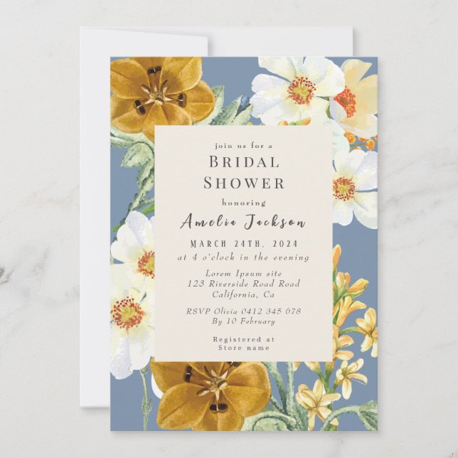 Invitation Douche nuptiale à fleurs bleues (Devant)