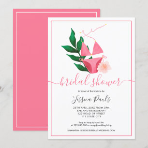 Invitation Douche-nuptiale à fleurs de bikini rose tropicale