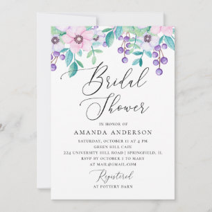 Invitation Douche nuptiale à fleurs rose et violet aquarelle