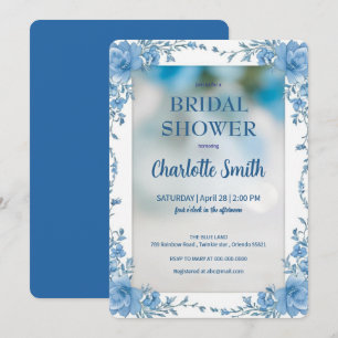 Invitation Douche nuptiale à la mode moderne Blue chinoiserie