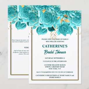 Invitation Douche nuptiale Aqua or blanc rose