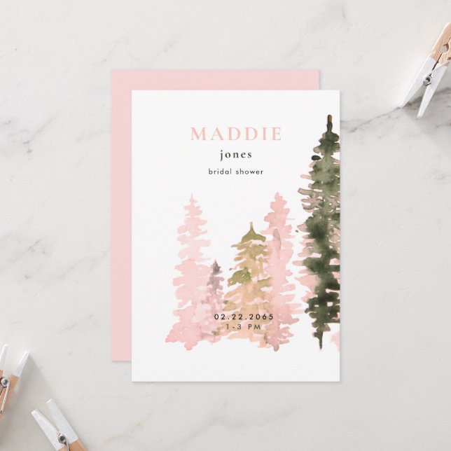 Invitation Douche nuptiale aquarelle en bois (Devant/Arrière en situation)
