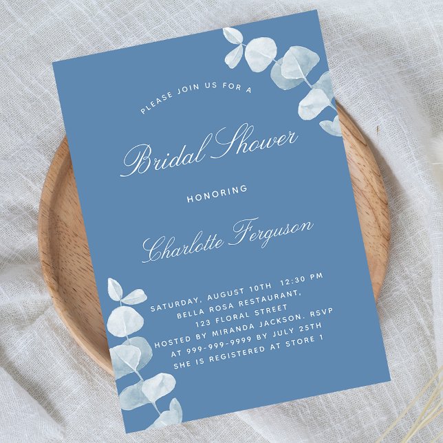 Invitation Douche nuptiale bleu Dusty blanc eucalyptus (Créateur téléchargé)
