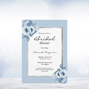 Invitation Douche nuptiale bleu poussiéreux floraux argent