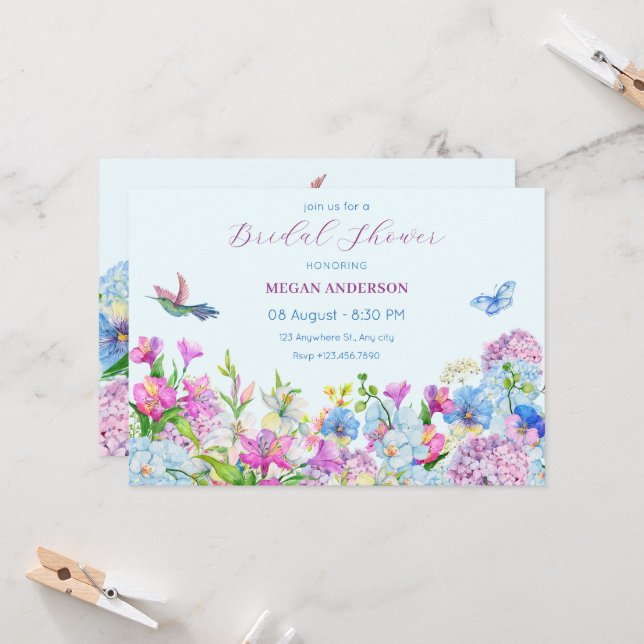 Invitation Douche nuptiale bleu violet (Devant/Arrière en situation)