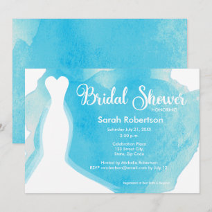 Invitation Douche nuptiale bleue, Mariage Gown Aquarelle
