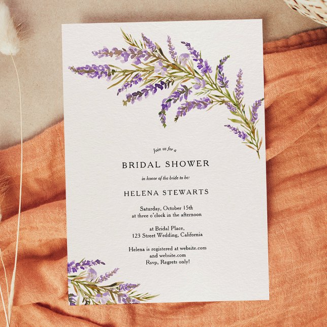 Invitation Douche nuptiale chic lavande d'automne (Fall lavender floral watercolor chic bridal shower invitation)