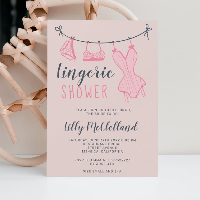 Invitation Douche nuptiale chic lingerie rose (Créateur téléchargé)
