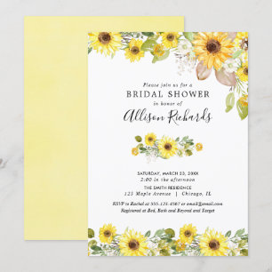 Invitation Douche nuptiale couleur aquarelle des tournesols j