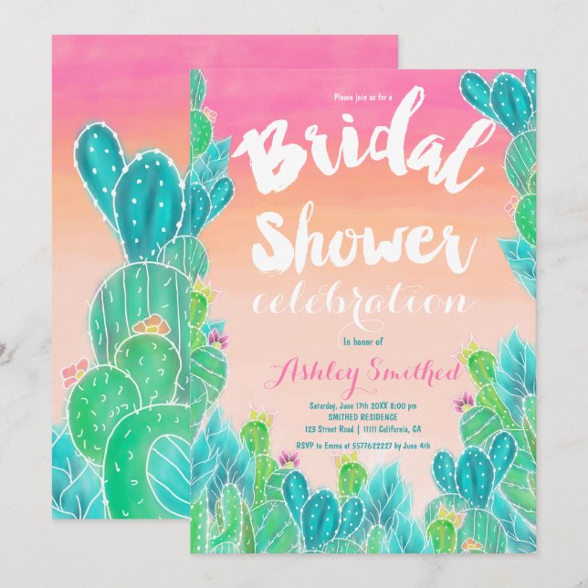 Invitation Douche nuptiale de cactus tropicaux (Devant / Derrière)