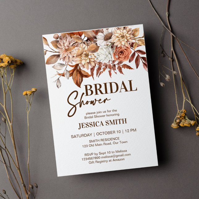 Invitation Douche nuptiale de fleurs marron du désert (Earthy desert brown boho dried flowers bridal shower template invitation instant download fall theme)