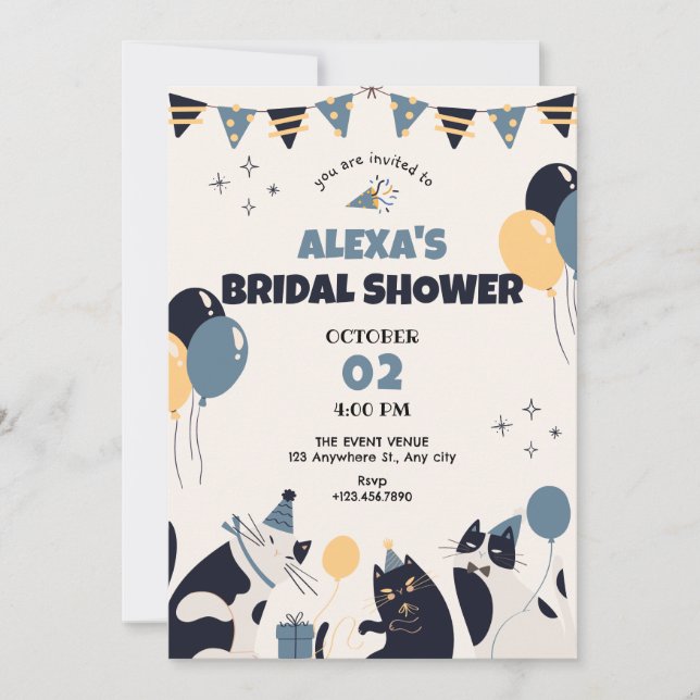 Invitation Douche nuptiale de la fête du chat (Devant)