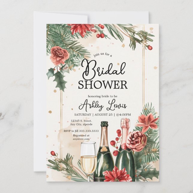 Invitation Douche nuptiale de Noël, Brunch et bulle (Devant)