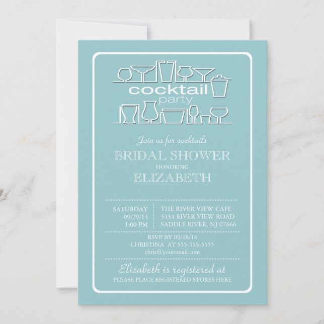 Invitation Douche nuptiale de rétro cocktail bleu (Devant)