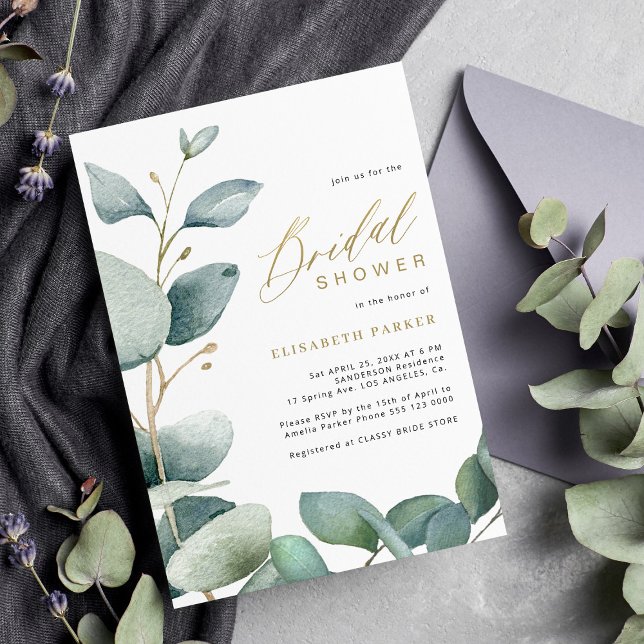 Invitation Douche nuptiale d'eucalyptus d'or (Créateur téléchargé)