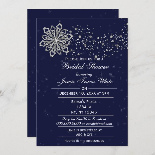 Invitation Douche nuptiale d'hiver Blue and Silver Snowflake (Devant / Derrière)
