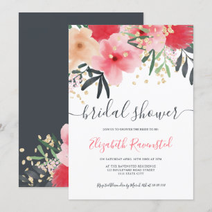 Invitation Douche-nuptiale dorée rose-rouge-vert moderne
