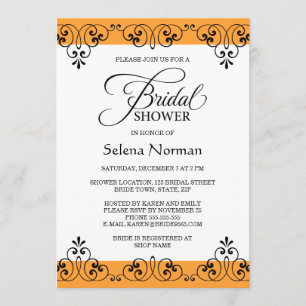 Invitation Douche nuptiale élégante de damassé orange et