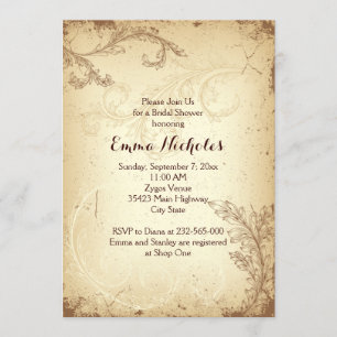 Invitation Douche nuptiale en feuille de parchemin marron vin