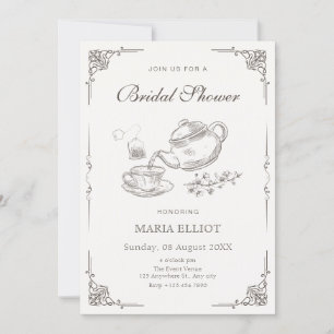 Invitation Douche nuptiale en pot de thé vintage
