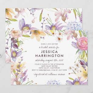 Invitation Douche nuptiale encadrée de fleurs sauvages