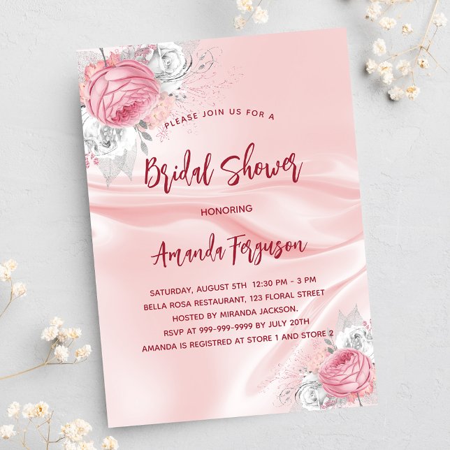 Invitation Douche nuptiale fleurons de soie rose roses blanch (Créateur téléchargé)