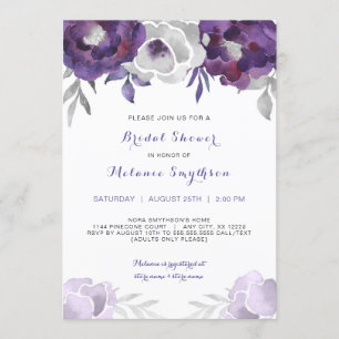 Invitation Douche nuptiale florale 3963 d'aquarelle argentée