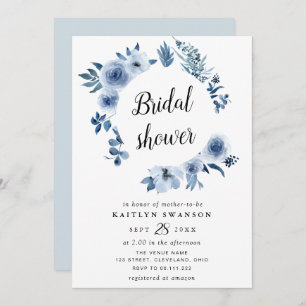 Invitation Douche nuptiale florale bleu aquarelle