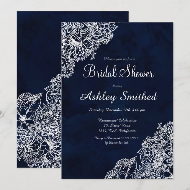 Invitation Douche nuptiale florale d'hiver d'aquarelle de (Devant / Derrière)