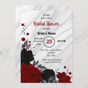 Invitation Douche nuptiale florale noire et rouge