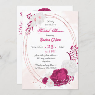 Invitation douche nuptiale fuchsia & blanche à fleurs géométr