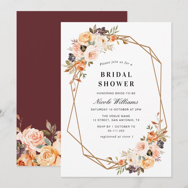 Invitation douche nuptiale géométrique à fleurs (Devant / Derrière)
