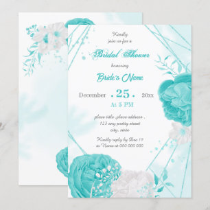 Invitation douche nuptiale géométrique à fleurs blanches turq