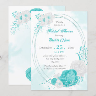 Invitation douche nuptiale géométrique à fleurs blanches turq