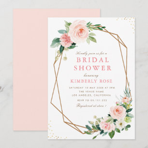 Invitation Douche nuptiale géométrique à fleurs roses