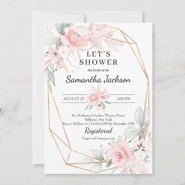 Invitation Douche nuptiale géométrique rose et or doux (Devant)