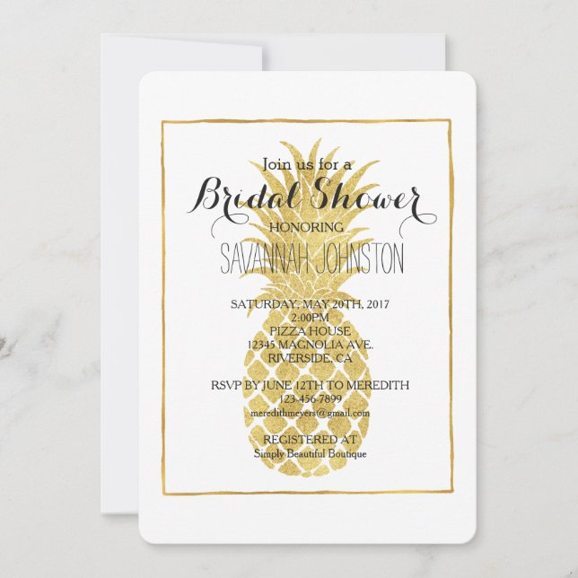 Invitation Douche nuptiale Gold Glitzy Pineappy (Devant)