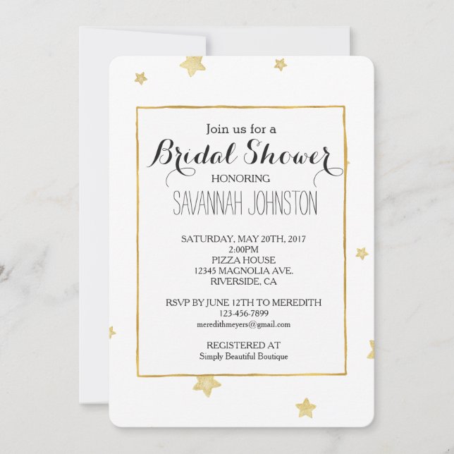 Invitation Douche nuptiale Gold Stars (Devant)