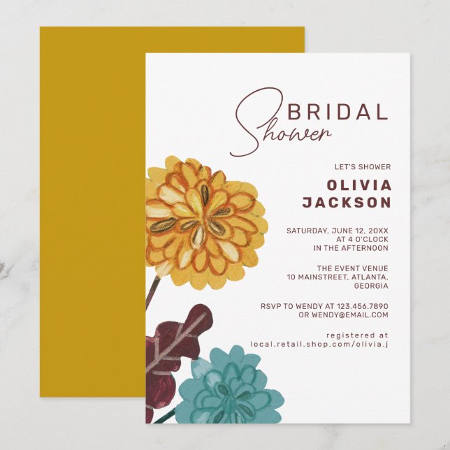 Invitation Douche nuptiale jaune fleur peinte à la main (Devant / Derrière)
