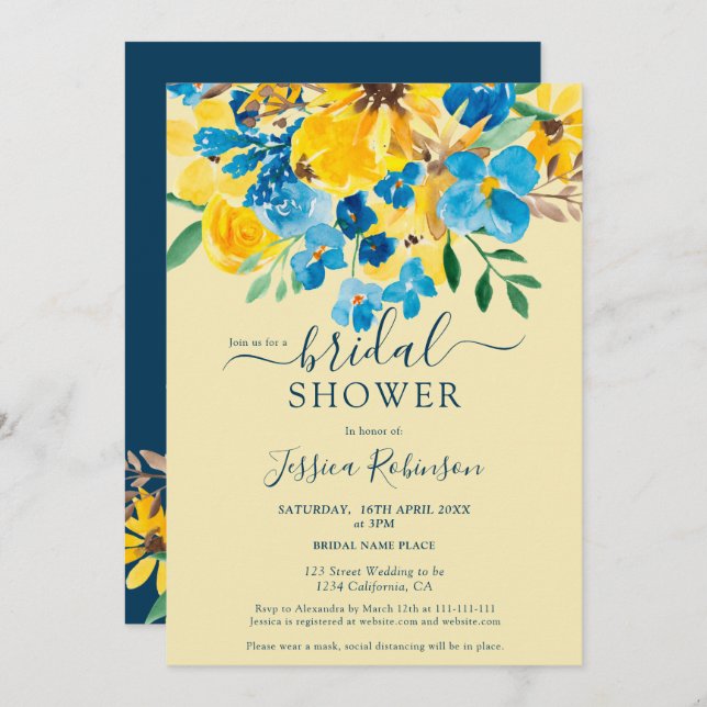 Invitation Douche nuptiale jaune rustique (Devant / Derrière)