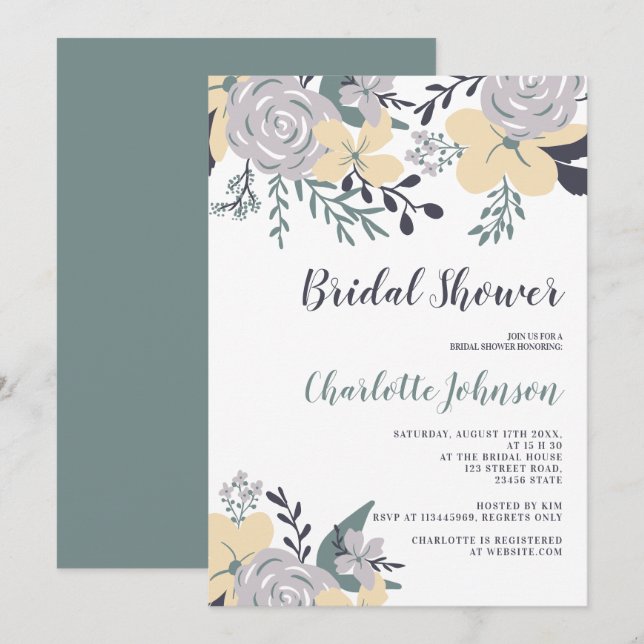 Invitation Douche nuptiale jaune vert pâle printemps (Devant / Derrière)